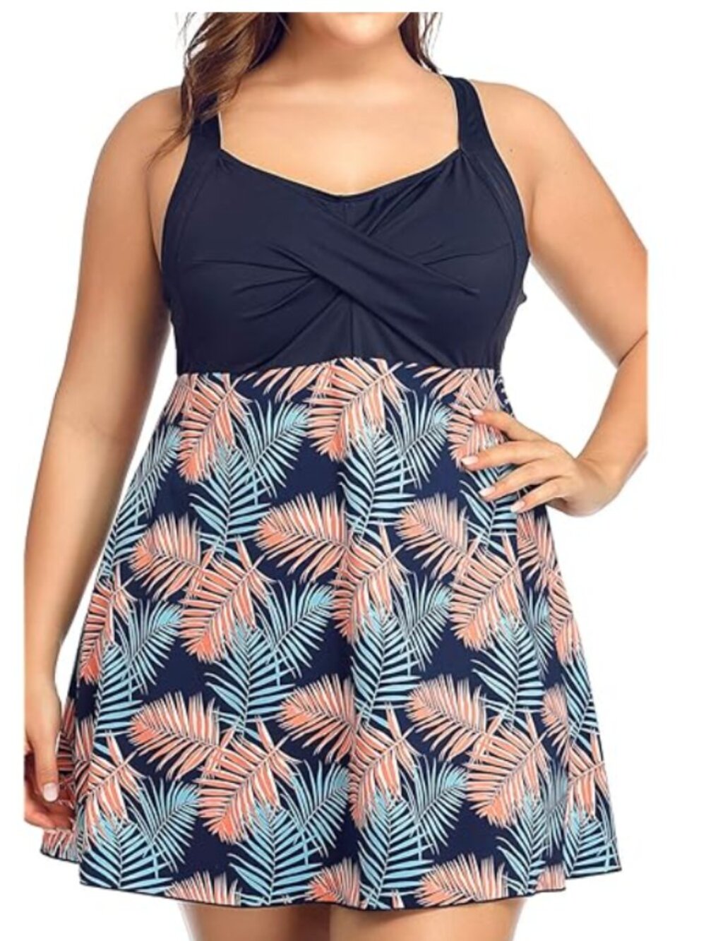 PERONA Swimdress One Piece Swimsuit Retro Leaf Print Skirted Pinup sz 20W